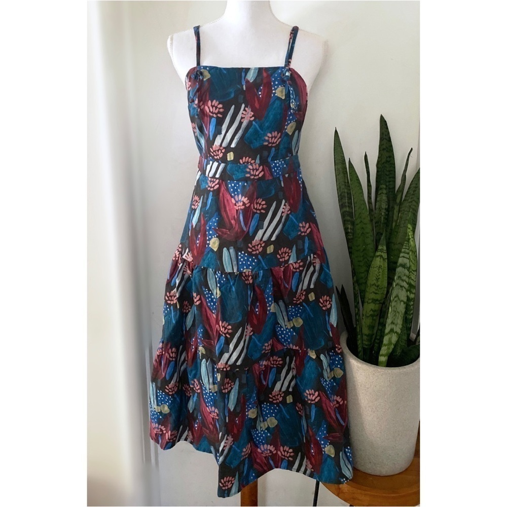 NWT Anthro Eva Franco Tiered Mosaic Floral Dress M - Picture 2 of 10